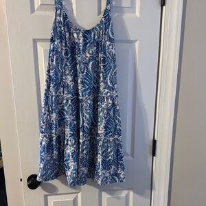 LILLY PULITZER BLUE BIRD IS THE WORD FLAMINGO LORO DRESS